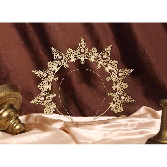 Women’s Gold Spiked Halo Crown Headband for Cosplay Halloween Party Accessory